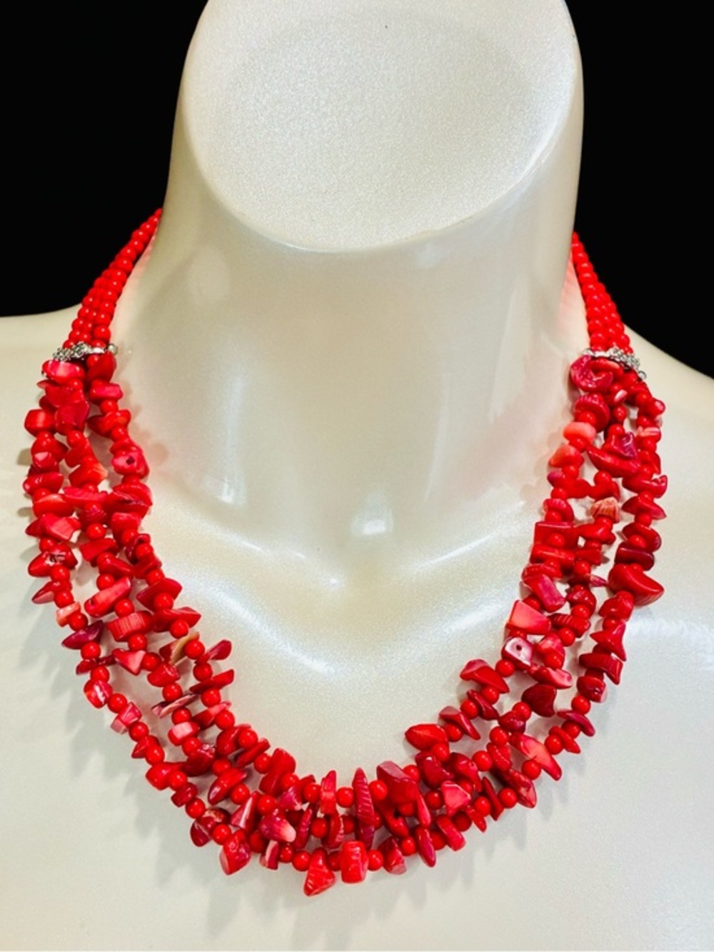 Bold Red Multi-Strand Chip Necklace Southwestern Festival Lightweight
